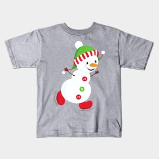 Ice Skating Snowman, Carrot Nose, Christmas, Xmas Kids T-Shirt